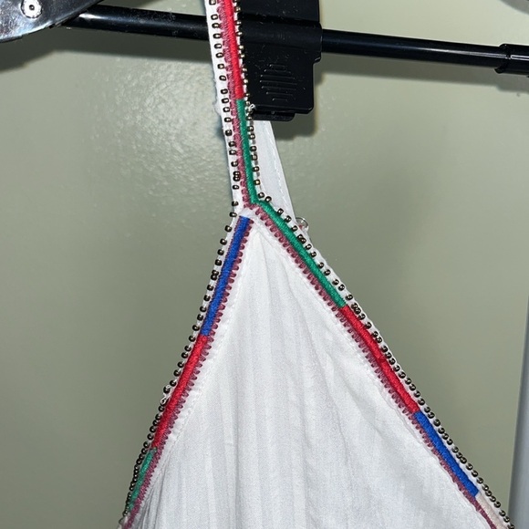 Caroline Constas White  Cotton Spaghetti Beaded Straps Embroidered  Midi Dress - Picture 4 of 16